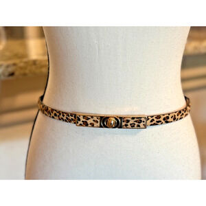 White House Black Market Elastic Buckle Cheetah Faux Fur Accent Belt Small